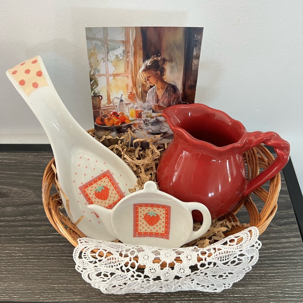 vintage strawberry vignette decor bundle 7 items